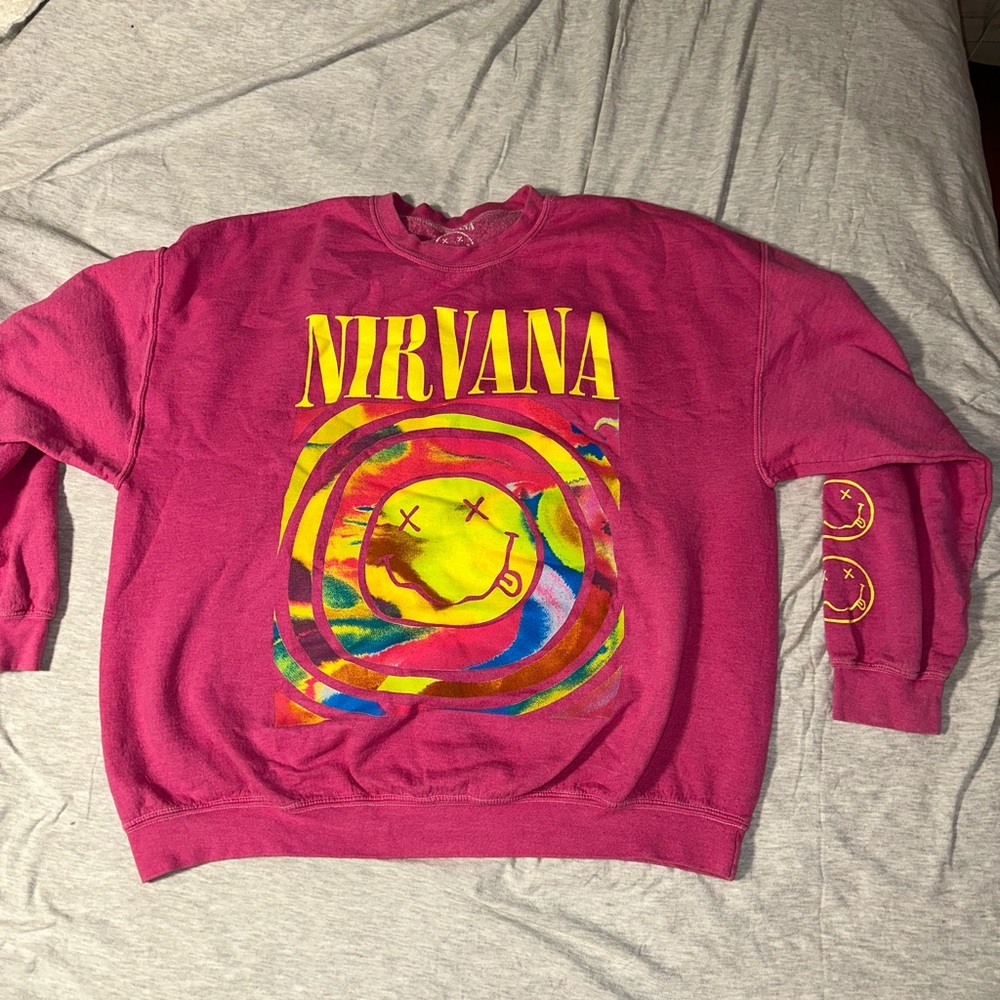 NIRVANA Pink and Yellow Crewneck Sweater